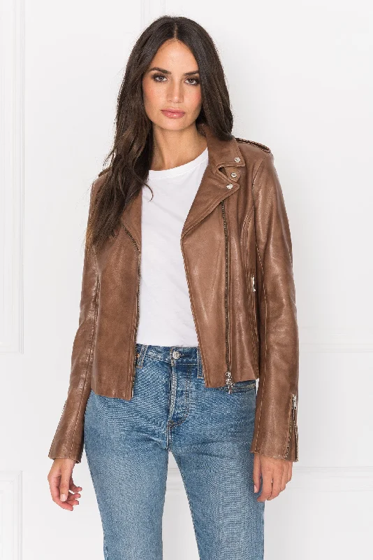 HARPER | Fitted Leather Biker Jacket Zip Front Button Front Snap Front