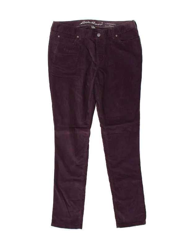 EDDIE BAUER Womens Slightly Curvy Corduroy Trousers W32 L30 Purple Cotton Trousers Winter Warm