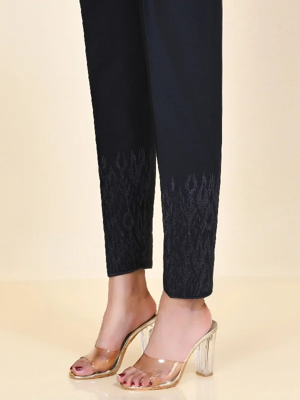 Embroidered Winter Cotton Trousers - Charcoal Cropped Trousers Casual Linen