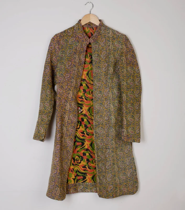Green Vintage Cotton Kantha Jacket Fleece Jacket Down Jacket Parka