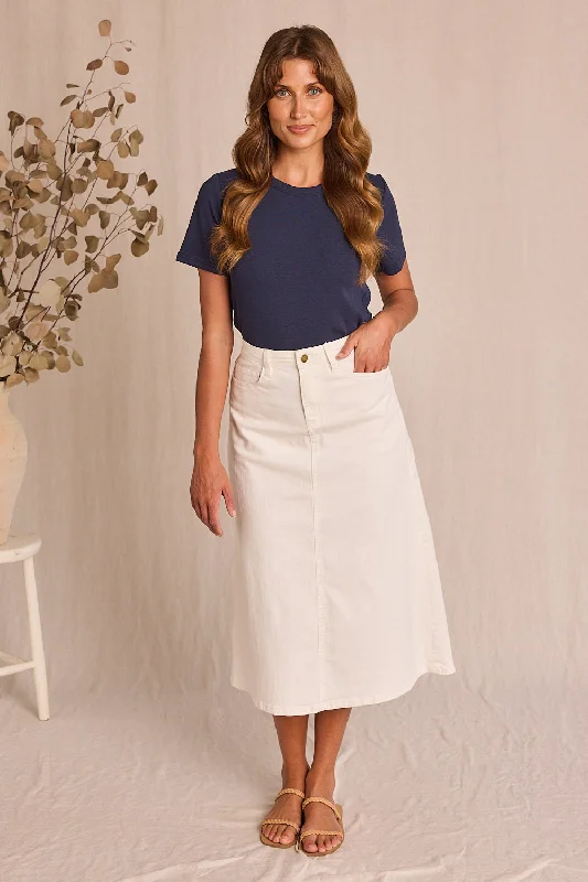 Adrift Denim A-Line Skirt in White chiffon skirt floaty