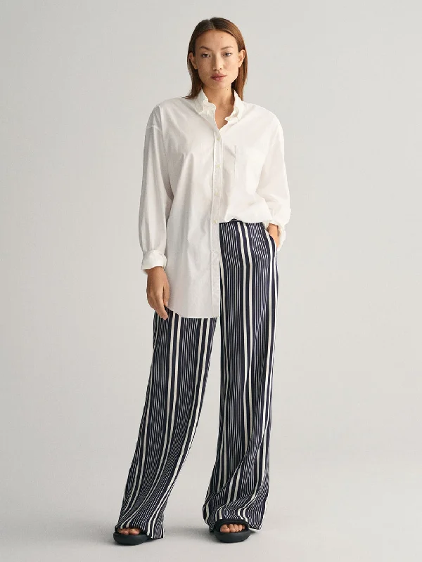 Gant Women Blue Striped Mid-Rise Regular Fit Parallel Trouser Trousers New Arrival