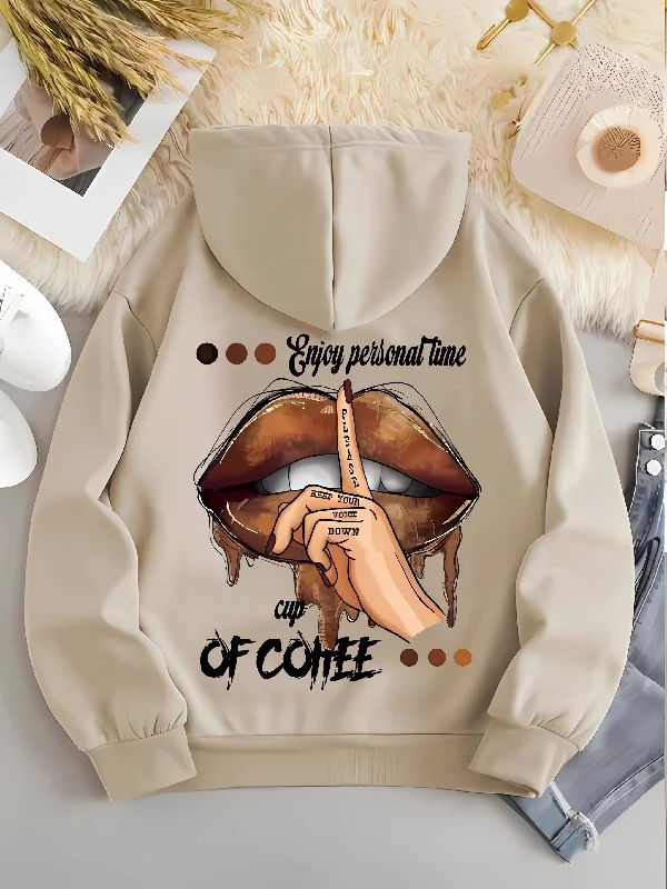 Cartoon Graphic Print Hoodie Sweatshirt - Soft Micro Elasticity Polyester Fabric, Casual Hooded with Pocket, Positioning Printing, Fall & Winter Wear - Womens Knit Fabric Clothing Hoodie with Drop Shoulder Relaxed Streetwear