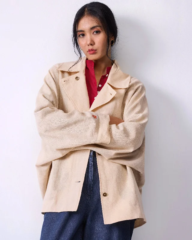 Batwing Jacket - Beige Tiered Jacket Buttoned Jacket Zippered Jacket