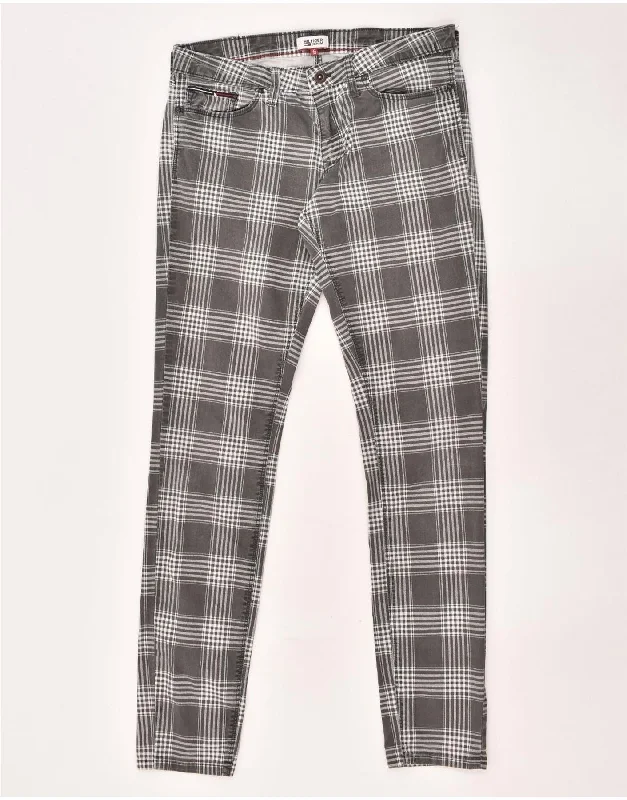 TOMMY HILFIGER Womens Skinny Casual Trousers W29 L32 Grey Check Cotton Trousers Floral Bohemian