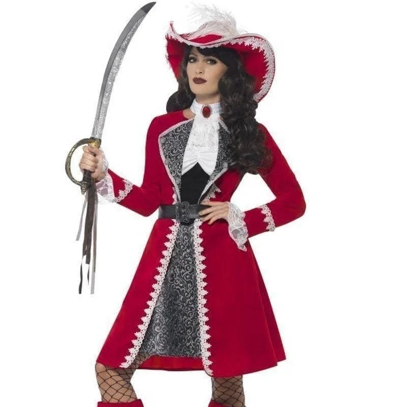 Lady Captain Authentic Deluxe Adult Red Pirate Costume Dress Jacket Neck Tie Boot Covers Fleece Jacket Down Jacket Feather Jacket