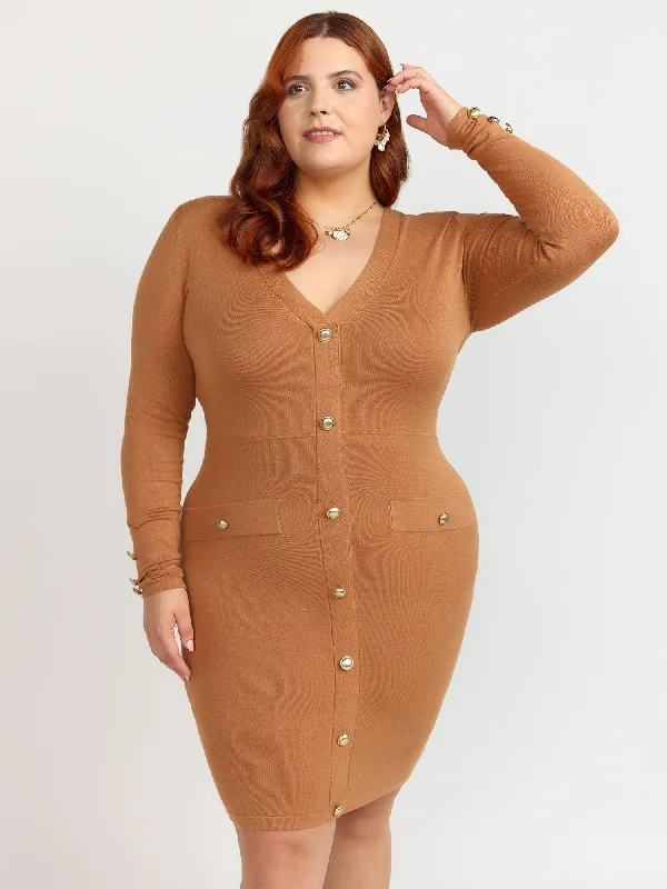 Fashion To Figure - Tessa Button Front Sweater Dress Mesh Blend Leather Blend Suede Blend