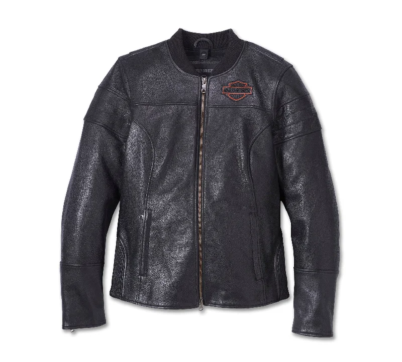 Harley-Davidson Women's Miss Enthusiast 2.0 Leather 3-in-1 Jacket A-Line Jacket Boat Neck Shawl Collar