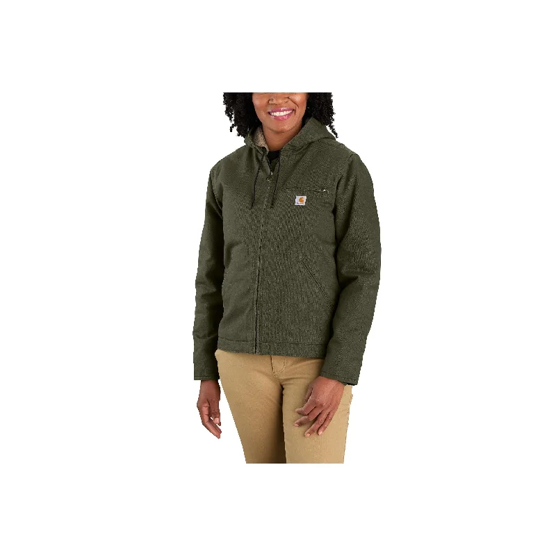 104292 -  WOMEN'S LOOSE FIT WASHED DUCK SHERPA LINED JACKET - 3 WARMEST RATING Nylon Jacket Polyester Jacket Spandex Jacket
