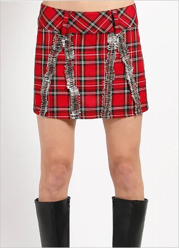 SAFETY PIN SKIRT RED PLAID patchwork skirt art