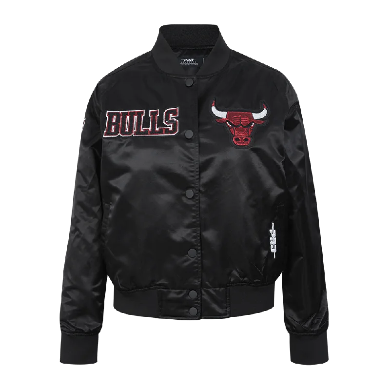 NBA CHICAGO BULLS GAME DAY CLASSICS WOMEN'S SATIN JACKET (BLACK) Striped Jacket Polka Dot Jacket Floral Jacket