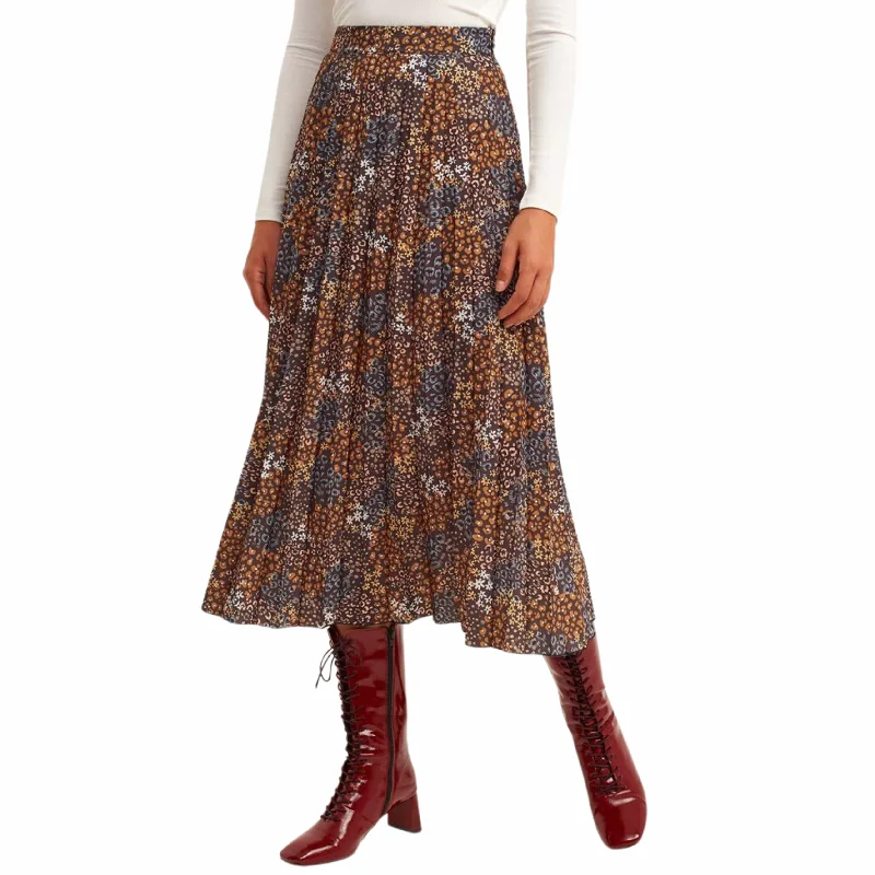 OXXO -  Mixed Patterned pleated midi skirt asymmetrical skirt cut