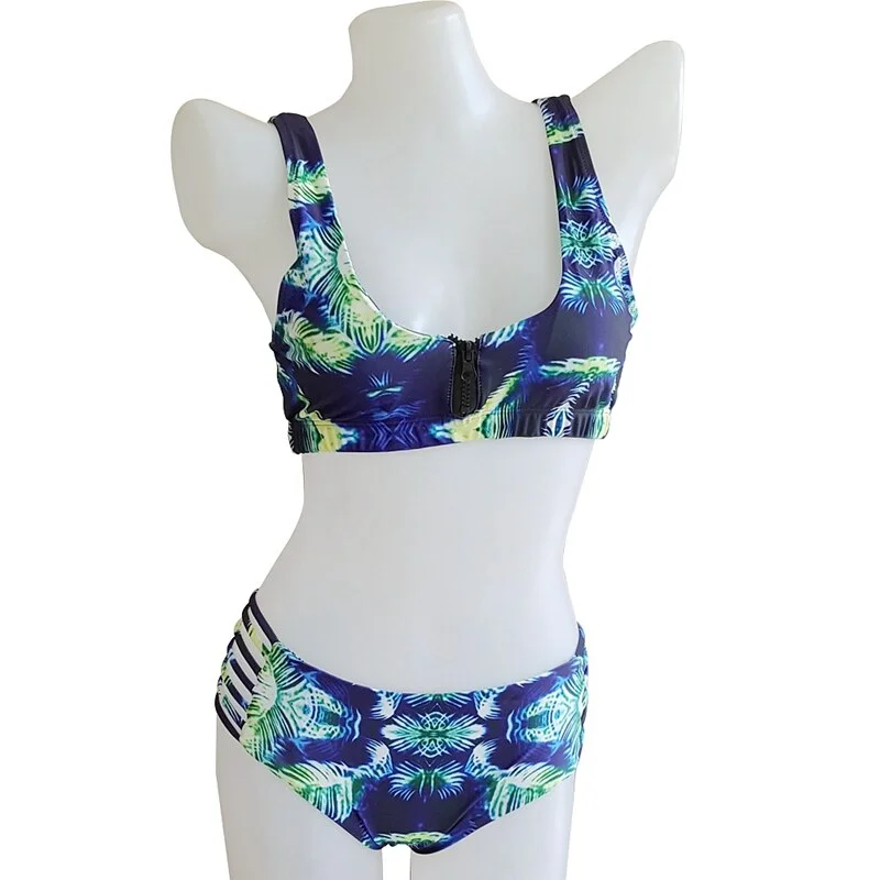 Split Swimwear Bikini Hot Sale Swim Bathers Zipper Beach Bathing Suits Europe American Women Tank Swimsuit Bikini Set halter tank top