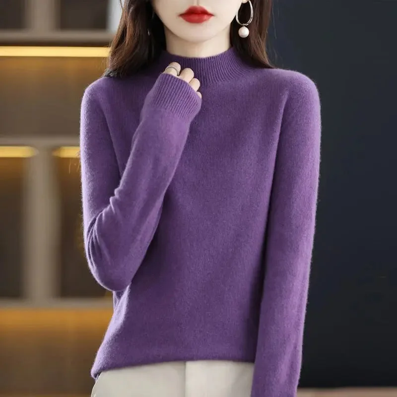 Half-Neck Wool Sweater Turtle Neck Boat Neck Asymmetrical Neck