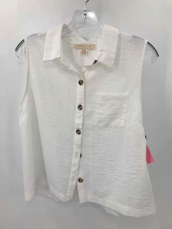 Pre-Owned Monteau White Size XL Button Down Tank Top one shoulder tank