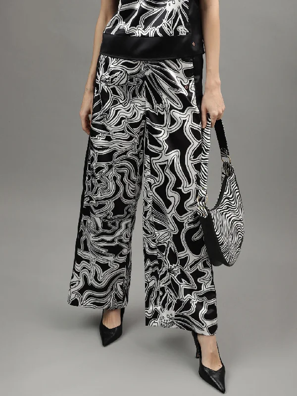 Iconic Women Black Printed Regular Fit Trouser Trousers Leisure Comfortable
