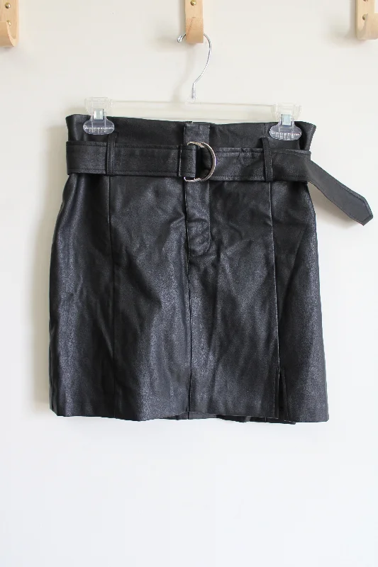 Forever 21 Black Faux Leather Belted Skirt | M chiffon skirt airy