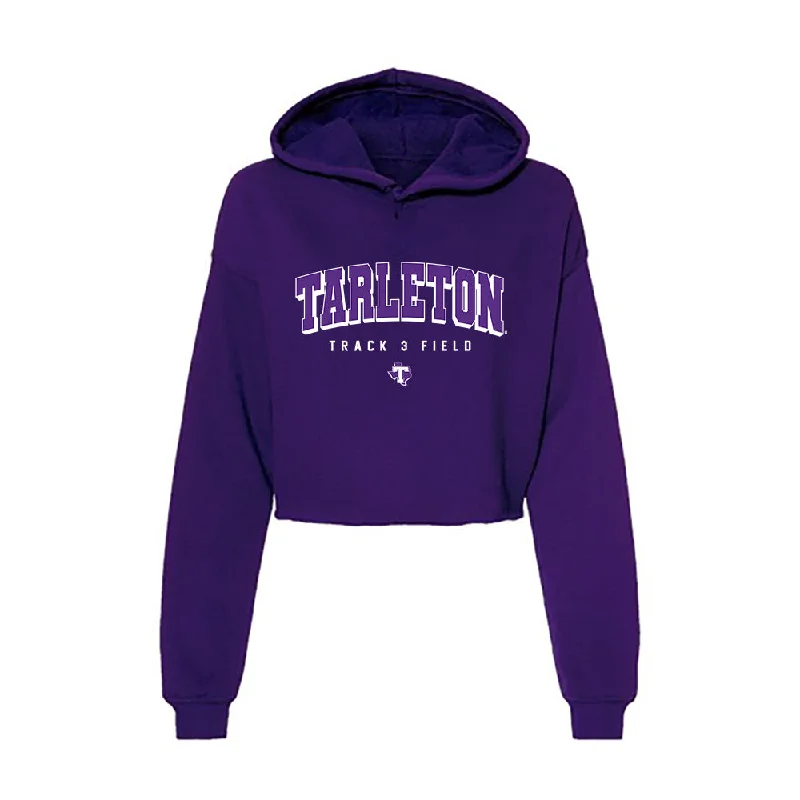 Tarleton State - NCAA Women's Track & Field : Veronica Duran - Women's Crop Fleece Hoodie Hoodie with Contrast Stitching Detailed Premium