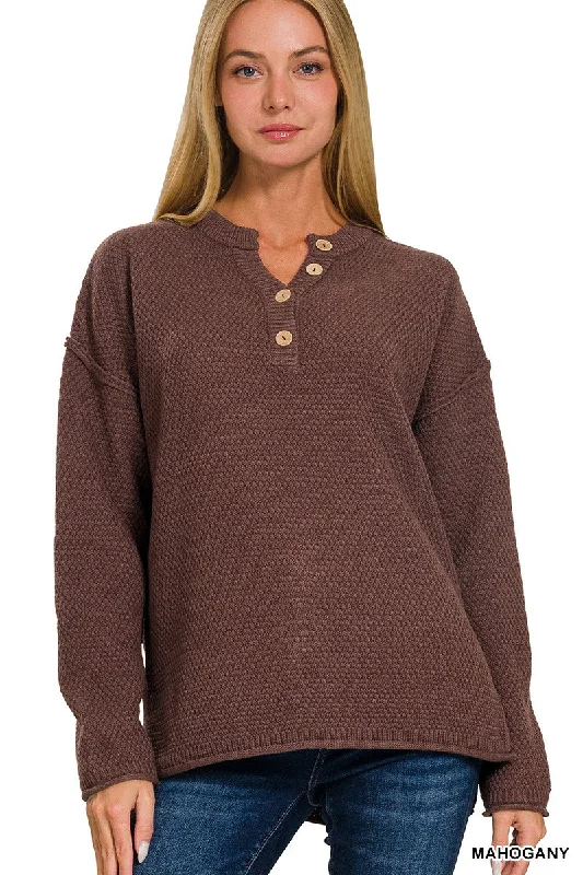 Henley Heaven Mahogany Button Sweater Chenille Fabric Brocade Fabric Lace Fabric