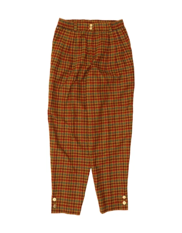 VINTAGE Womens Pegged Chino Trousers EU 38 Medium W30 L29 Brown Check Trousers chic fashionable