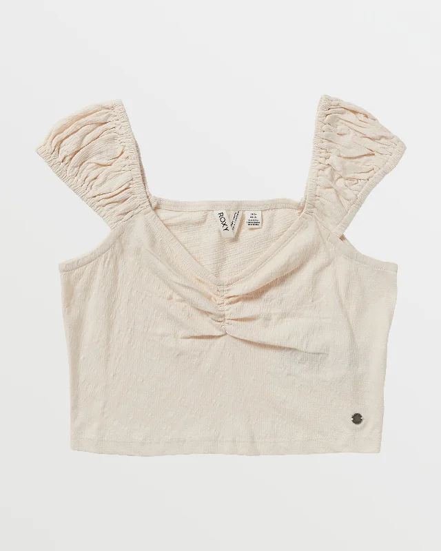 Hibiscus Honey Crop Top - Tapioca Asymmetrical Pockets Print