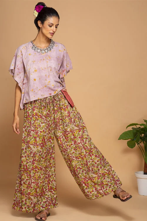 Bageeya “Pink Mimosa” Natural Dyed Handspun  Organic Cotton Crop Top Mesh Canvas Denim