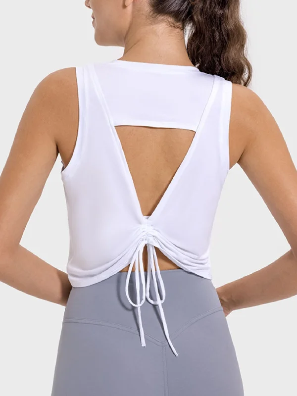 Juniper Drawstring Cutout Round Neck Active Tank scoop neck tank