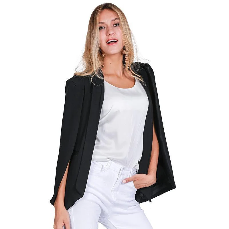Simplee Fashion cape poncho style white jacket coat Elegant turn-down collar women coat Classical pocket black outwear Elasticated Jacket Padded Jacket Insulated Jacket