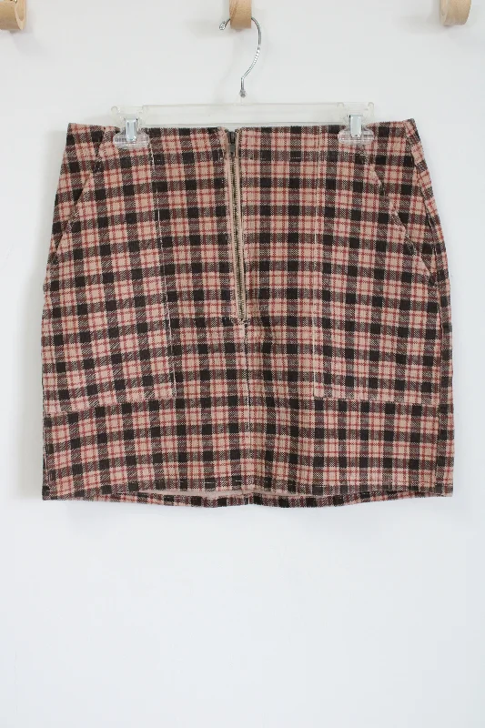 Wild Fable Brown Pink Plaid Mini Skirt | 12 corduroy skirt durable