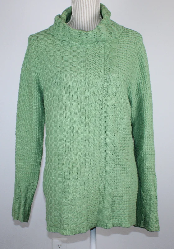 SPLENDOR GREEN SWEATER LADIES LARGE PRE-LOVED Herringbone Houndstooth Plaid