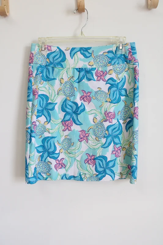 Lulu-B Blue Floral Mini Stretch Skirt | 6 leather skirt durable