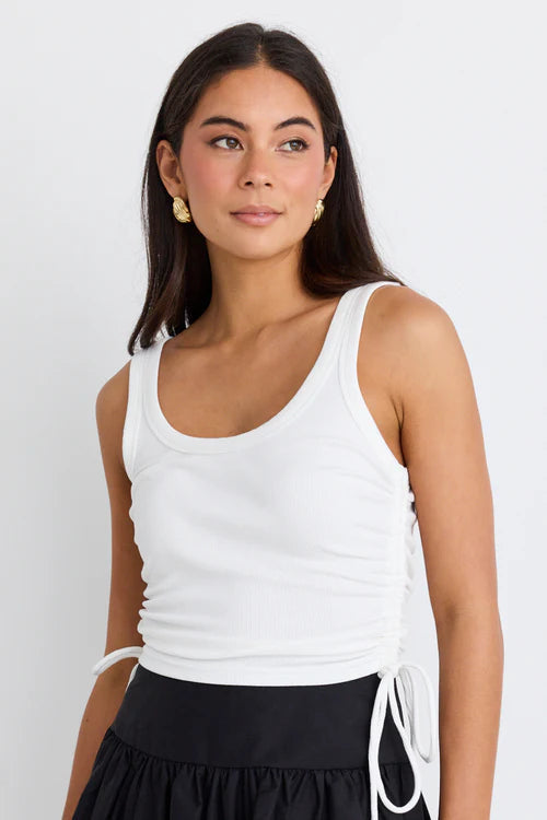 Love Lulu - Gimme Rib Drawstring Tank - White solid color tank