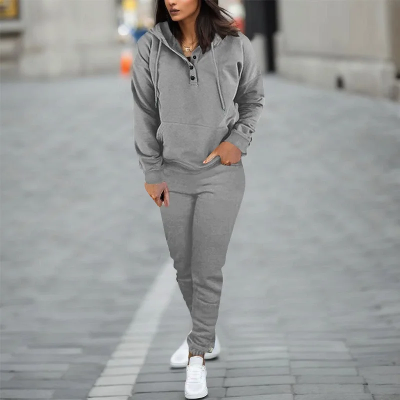Solid Color Hooded Long Sleeve Sweater Two-piece Suit Oversized Loose Flowy