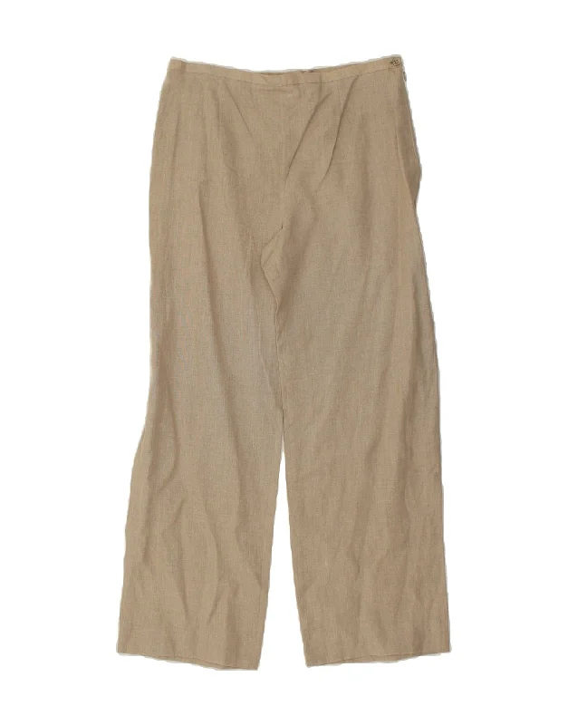 VINTAGE Womens Wide Leg Casual Trousers W32 L30  Beige Linen Trousers Canvas Durable