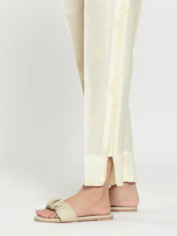 Embroidered Cambric Trouser Cropped Trousers Casual Linen