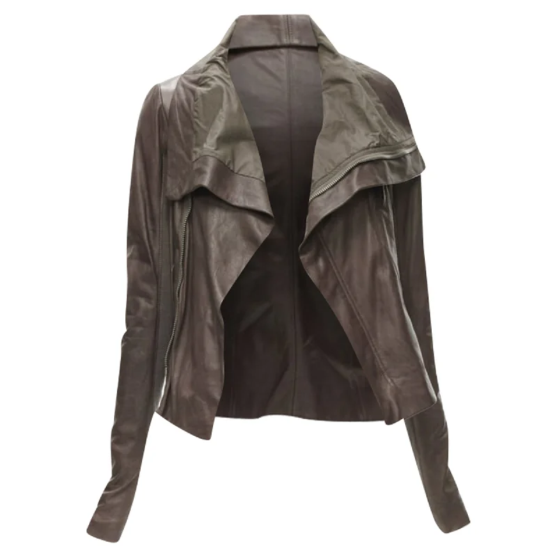 Rick Owens dt lambskin leather draped collar fitted biker jacket Fleece Jacket Down Jacket Feather Jacket