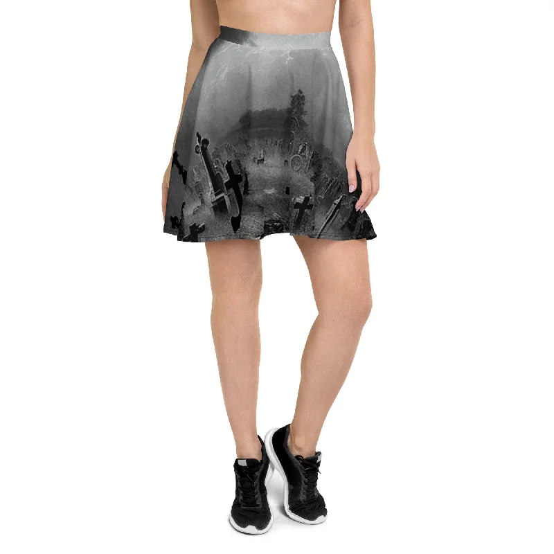 Gothic Haunted Cemetery Black and White Skater Skirt corduroy skirt durable