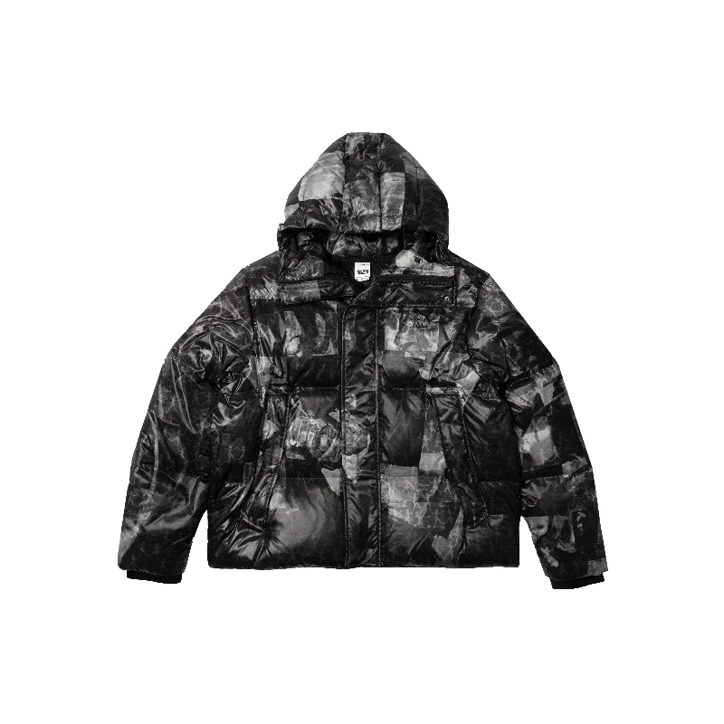 Puma x KidSuper MMQ AOP Puffer Jacket Black Toggled Jacket Drawstring Jacket Belted Jacket