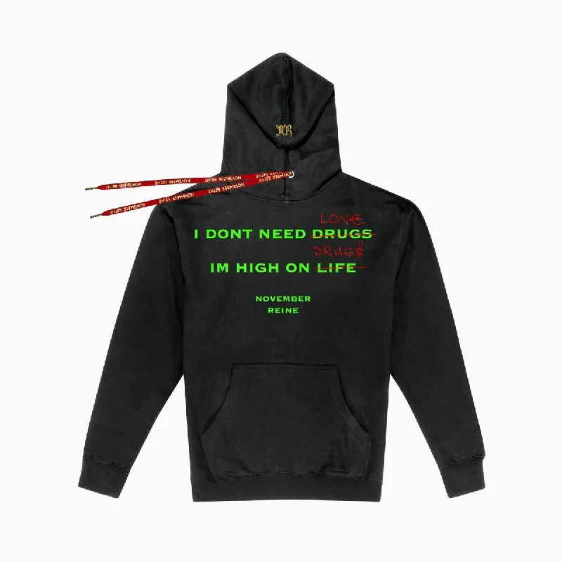 NOVEMBER REINE HIGH ON LIFE HOODIE (BLACK NEON GREEN RED) Zip Hoodie Drawstring Kangaroo Pocket