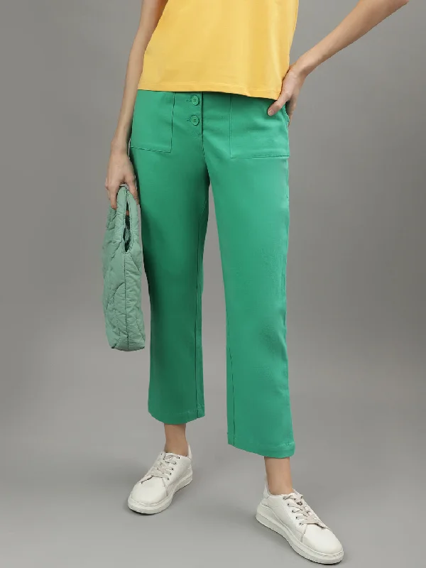 Iconic Women Green Solid Straight Fit Trouser Trousers Review Highly