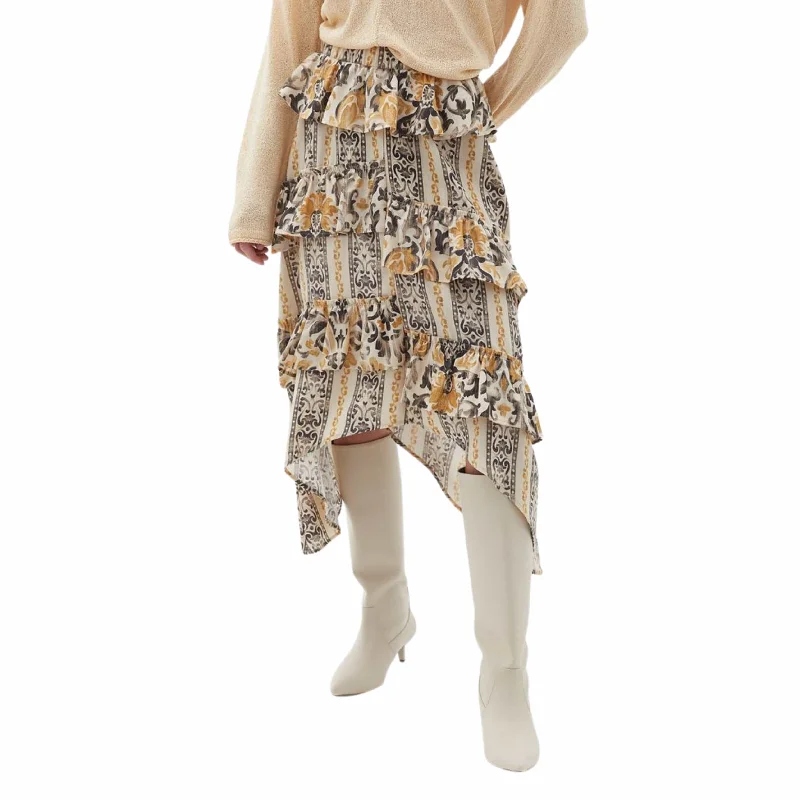 OXXO - Midi ruffled printed design skirt lace skirt delicate