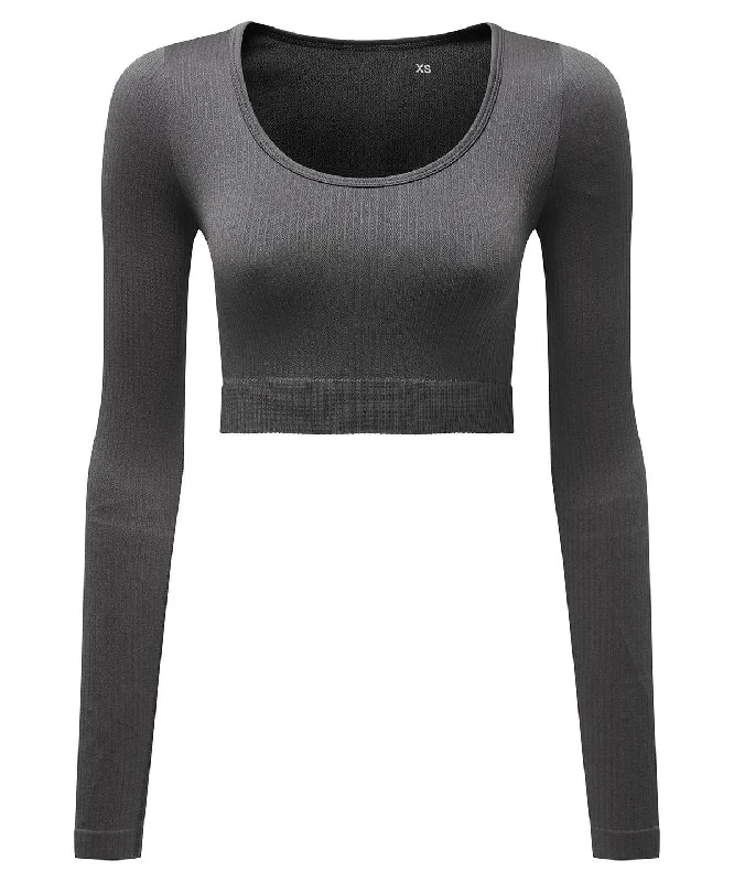 Charcoal - Women’s TriDri® ribbed seamless '3D Fit' crop top Hooded Caped Shawl Collar