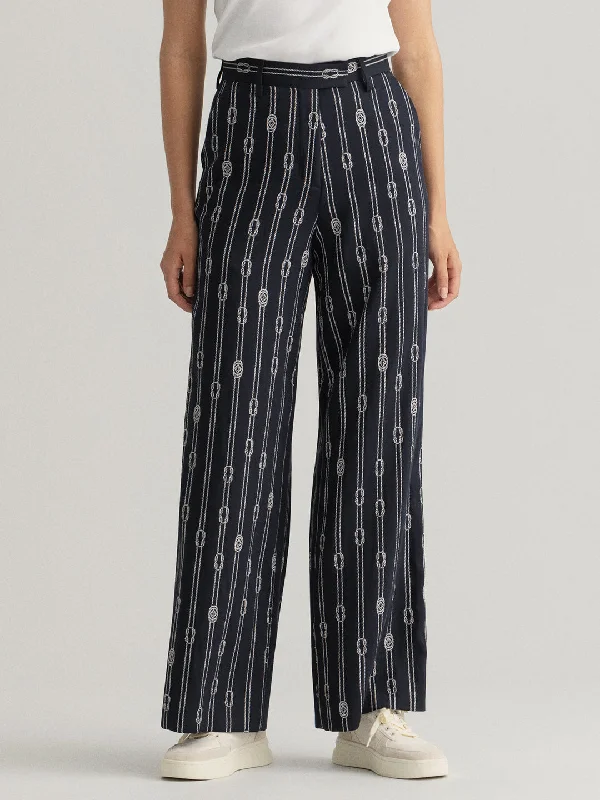 Gant Women Blue Regular Fit Printed Trousers Trousers Fleece Cozy