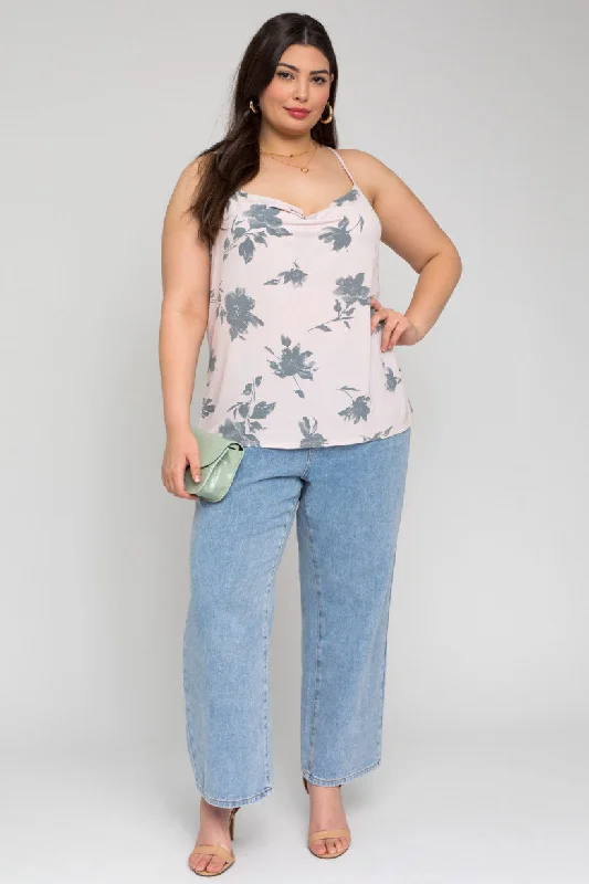 Sage+Cream Floral Cowl Tank long tank top