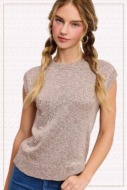 Treasured Times Whisper Sleeveless Ribbed Knit Sweater Top Hooded Sweater Collared Sweater Shawl Collar