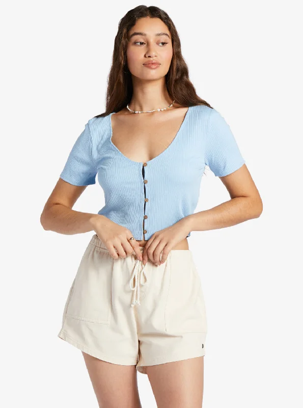 Born With It Crop Top - Clear Sky Collared Crop Top Boat Neck A-Line