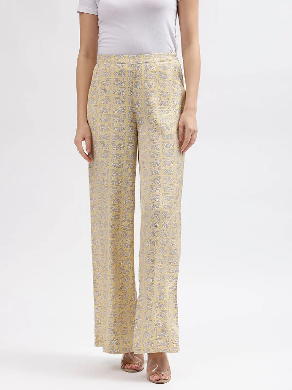 Gant Women Yellow Printed Regular Fit Mid-Rise Trouser Trousers Exclusive Limited