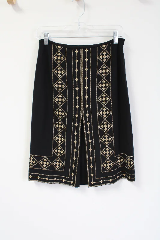 Kasper Black Gold Embroidered Slit Skirt | 4 Petite velvet skirt sumptuous