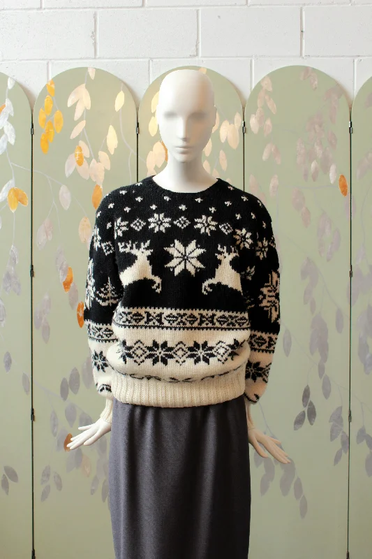 Vintage 1990s Polo By Ralph Lauren Black And White 100% Wool Sweater, Après-Ski Knit, M Mesh Sweater Canvas Denim