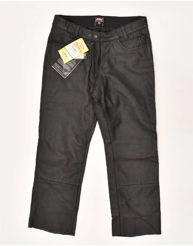 VINTAGE Womens Straight Casual Trousers EU 36 Small W28 L24 Black Leather Trousers Denim Blue